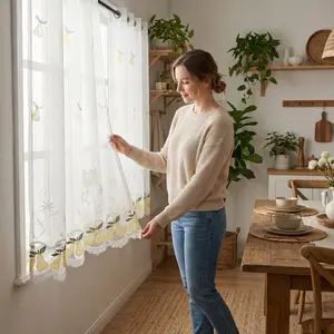 Curtain Club 2Panels 52x60inch kitchen curtain Macrame Embroidery Faux Linen Kitchen Curtains with Fruit Design for Windows Dressing Home Decor SR00 Interior Decoration Accessories Home Textile curtains curtains for bedroom,Sheer,Woven,Rod,Pocket,Curtains