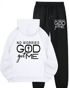 Women's Fleece-Lined Hoodie & Printed Sweatpants Set Machine Washable Pocket Detail Comfortable Warm NoWorriesGodGotMe BackToSchool2026 FaithBasedFashion