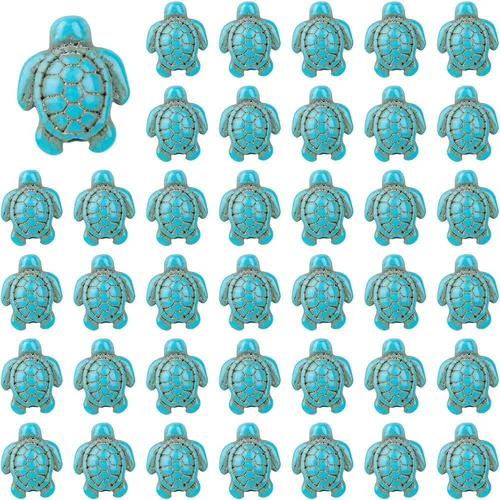 Synthetic Turquoise & Marine Blue Turtle Bead Assortment Kit with Charms, 40/60/80pcs Round Pieces for DIY Beaded Jewelry, Bracelets (Summer Vibes)
