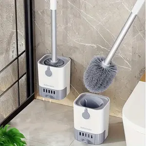 Modern Toilet Brush Set with Ventilated Holder & Drainage Tray, 2-in-1 Wall Mount or Floor Standing, Odor-Free Deep Cleaning Bristles, White/Grey, Bathroom, 2Pc, Wall/Floor Mount, Dual Install, Toilet Bowl Scrubber