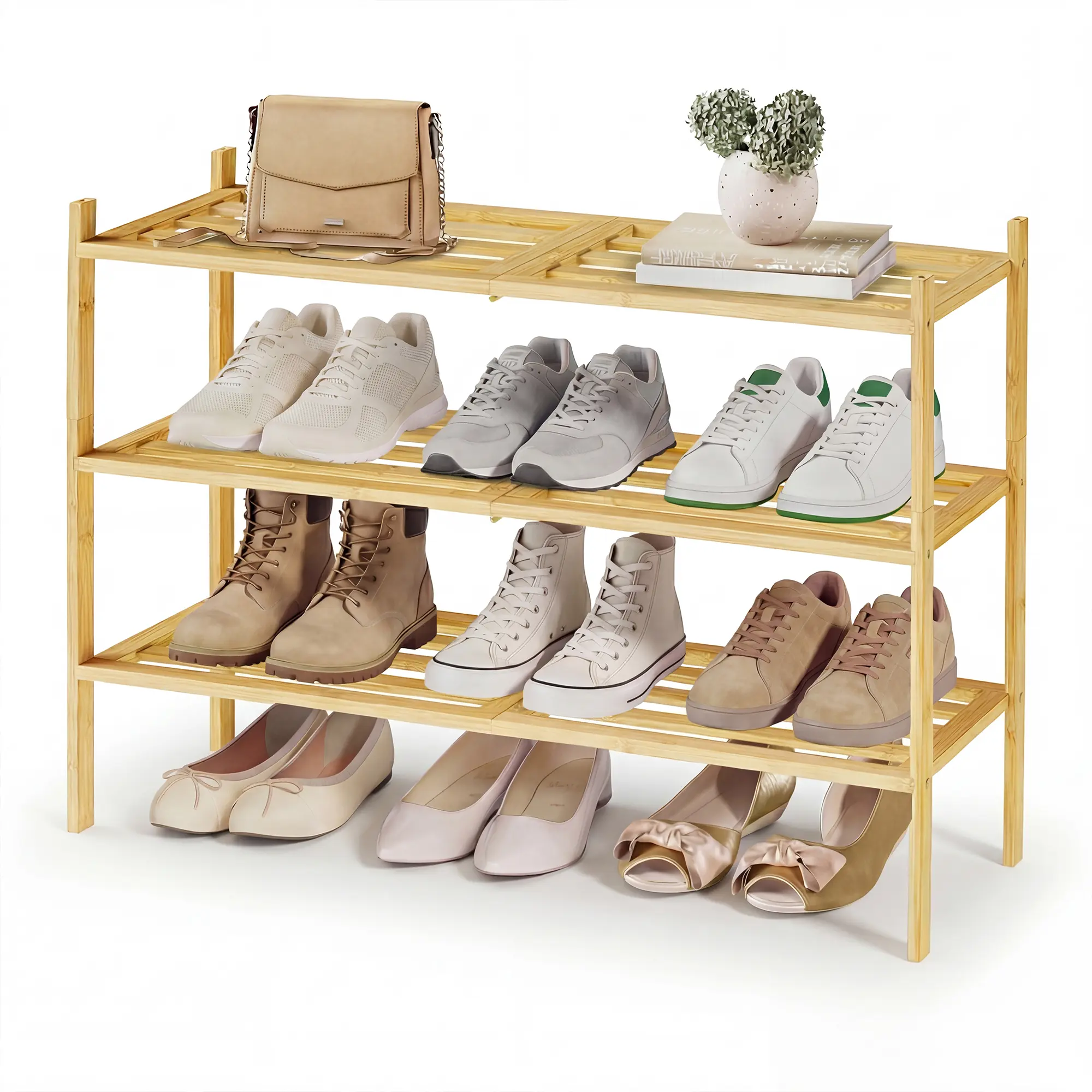 SONGMICS Bamboo Shoe Rack Organizer, Stackable Modular Closet Shelf, Space-Saving Free-Standing Storage for Entryway, Bedroom,dorm room inspo,college dorm essentials,dorm haul
