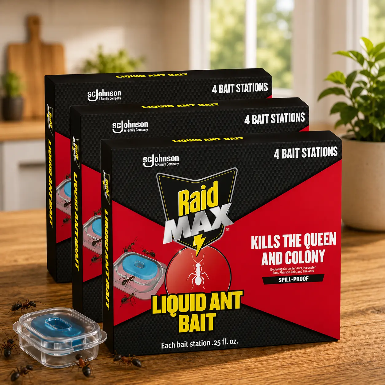 Raid MAX Liquid Ant Bait Traps, Indoor & Outdoor Pest Control Insect Repellent, Kills Ants at Breeding Sites, 12 Count