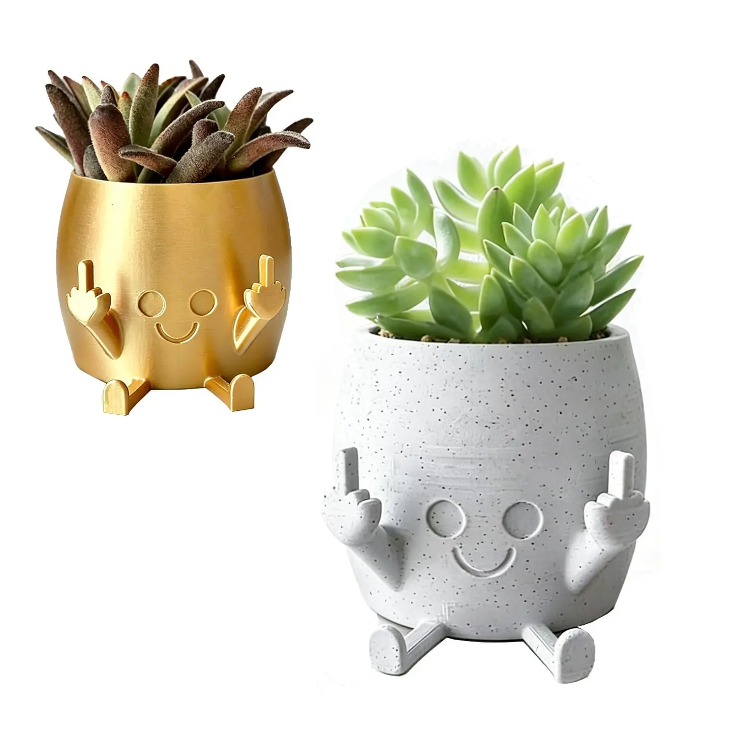 Smiling Plant Pot with Middle Fingers Up, Face Planter Pot Resin Flower Planters for Indoor Outdoor Plants Succulent Pots for String of Pearls Plant Live Gift Ideas summerwins，Mini Desktop Planters, unique home decor gift