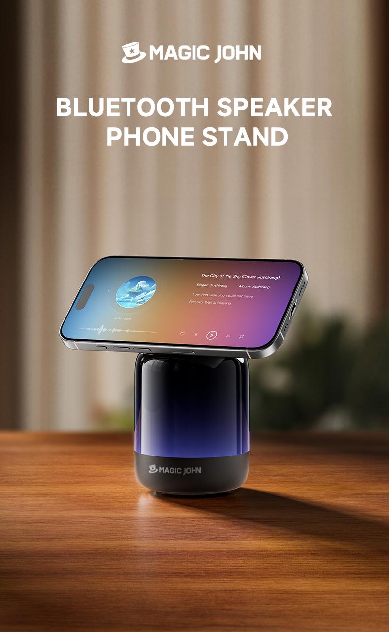MAGIC JOHN 2025 Upgraded Bluetooth Speaker Phone Stand & Phone Holder, 5.3 Connectivity, 360° Surround Sound, suit for iPhone/Android, Gift for lady/women/men/elder/friends