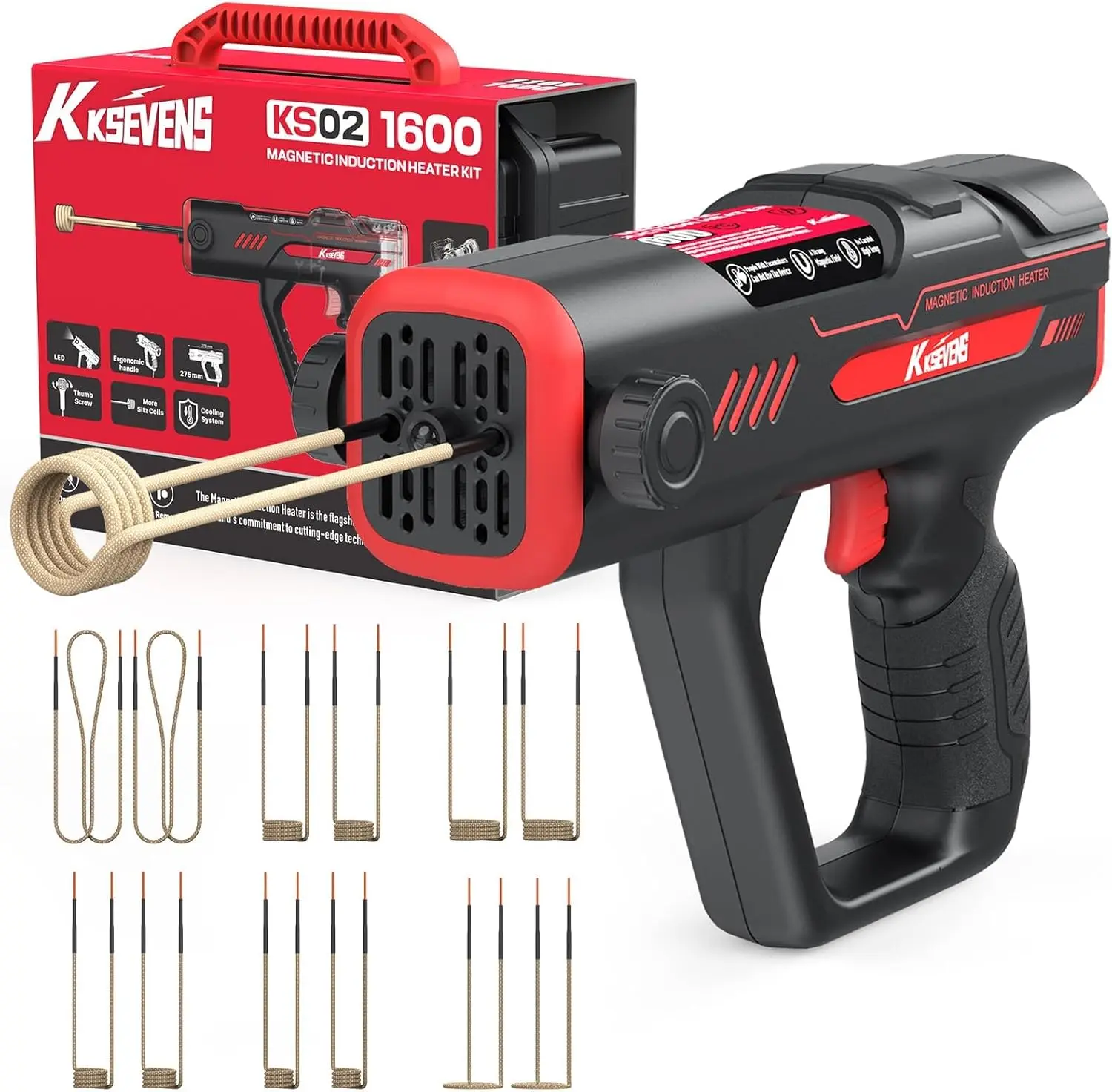 KSEVENS KS02 1600W Magnetic Induction Heater Bolt Removal Tool 110V Handheld with 12 Coils for Rusty Screw Removing Fast Heating Ergonomic Grip Portable Kit, Chrismas Gift