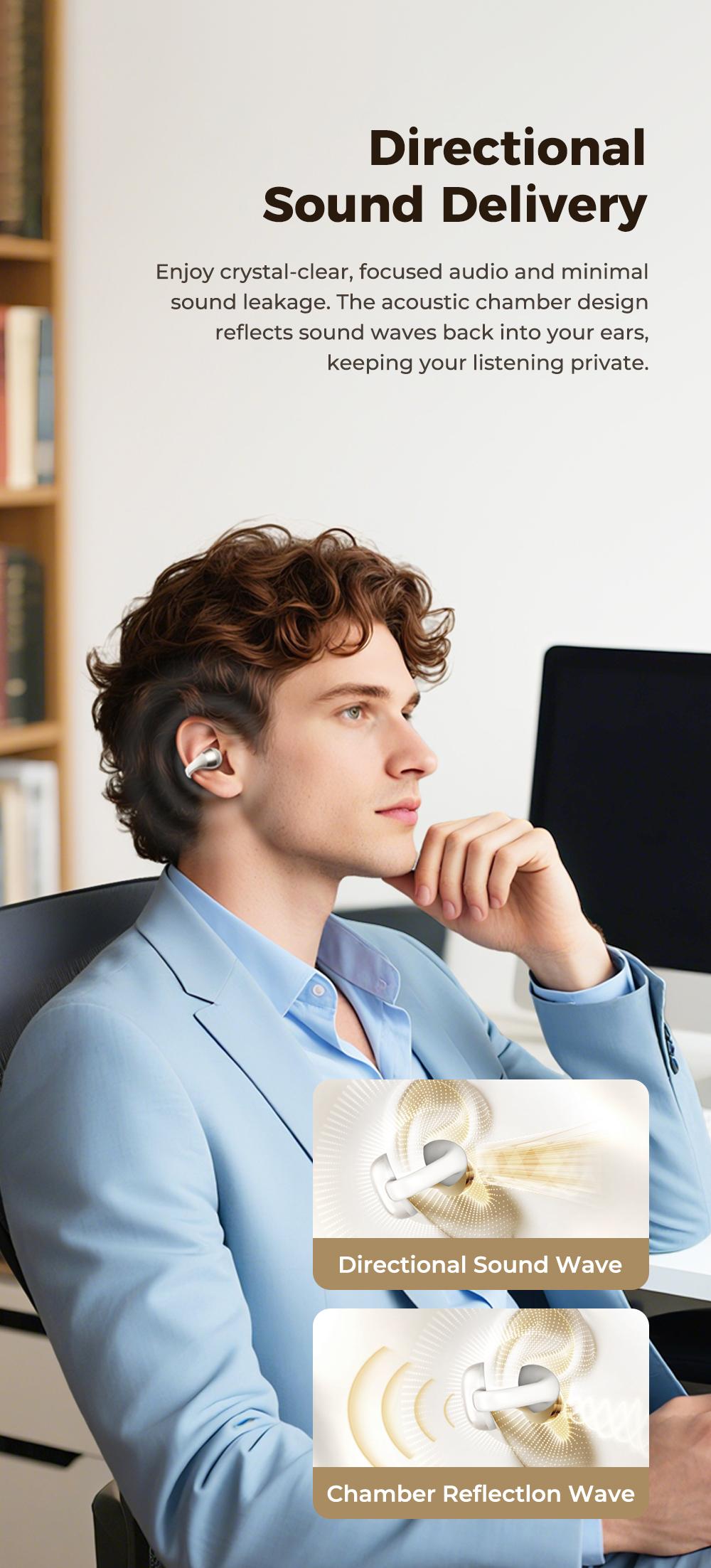 HTC NE56 OWS - New clip-on earphones. Bluetooth headset (6.0), IPX5 waterproof, with charging case and built-in microphone. Super comfortable to wear, excellent sound quality, and a three-month warranty! Suitable for a variety of occasions.