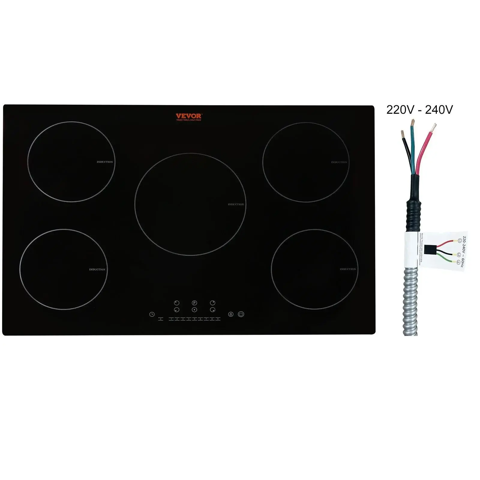【Backtoschool】VEVOR 30-in 5-Burner Built-in Electric Cooktop, 9200W Electronic Switch Induction Hobs, 9 Heating Levels, LED Display Touch Screen, with Lock & Over-Temperature Protection, Multifunctional Magnetic Cooktop, Induction Cooktops