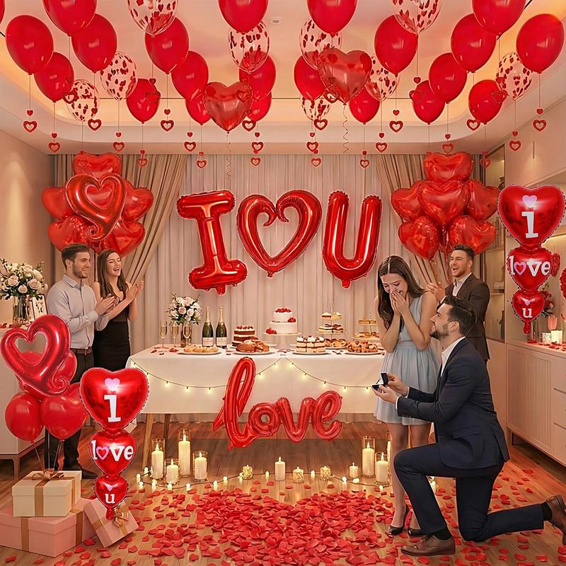I Love You Balloons I Love You Balloons Kit – Red Heart Mylar Balloons with Red Rose Petals, Romantic Valentine’s Day, Wedding, Anniversary & Party Decorations