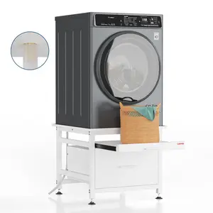 Garvee 29" Heavy Duty Metal Washer and Dryer Pedestals with Pullout-Shelf and Drawer, Universal Fit Anti-Vibration Washer Dryer Base with Adjustable Feet, Up to 850 LBS Capacity, 29"x29''x23'', White