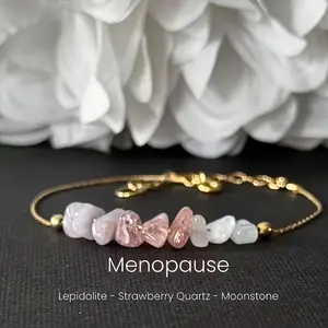 Menopause Support Crystal Chip Bracelet – Lepidolite, Strawberry Quartz & Moonstone Healing Jewelry