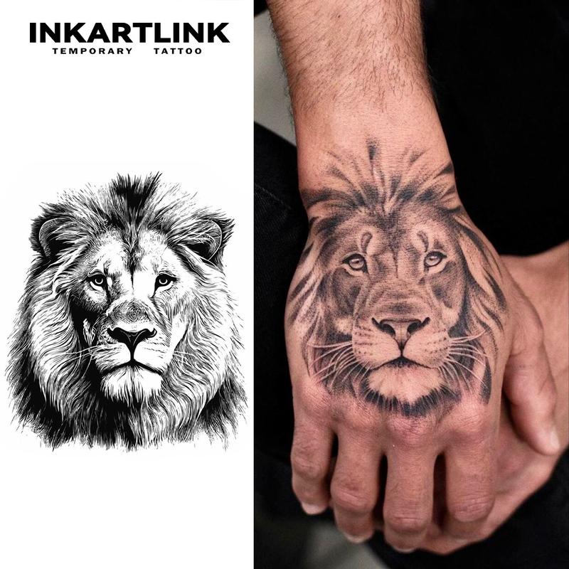 INKARTLINK Tattoo Tech, 2 Sheets Semi-Permanent Temporary Tattoos ,Lion Head,Adult Art Design,Lasts 1-2 Weeks, Waterproof, Realistic Look, No Adhesive, No Reflection,For Man And Woman,Ideal for Swimming, Party