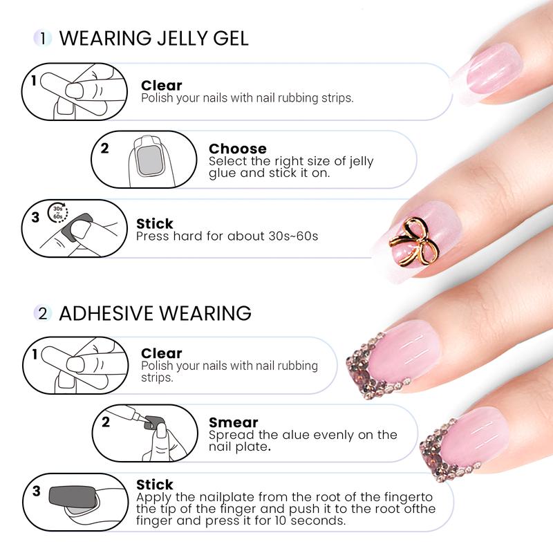 144 Pcs (6 Packs) Value Set | Press on Nails with Jelly Glue | Mixed Coffin & Almond Shapes | Reusable Stick on Nails | No Glue Damage | 12 Sizes