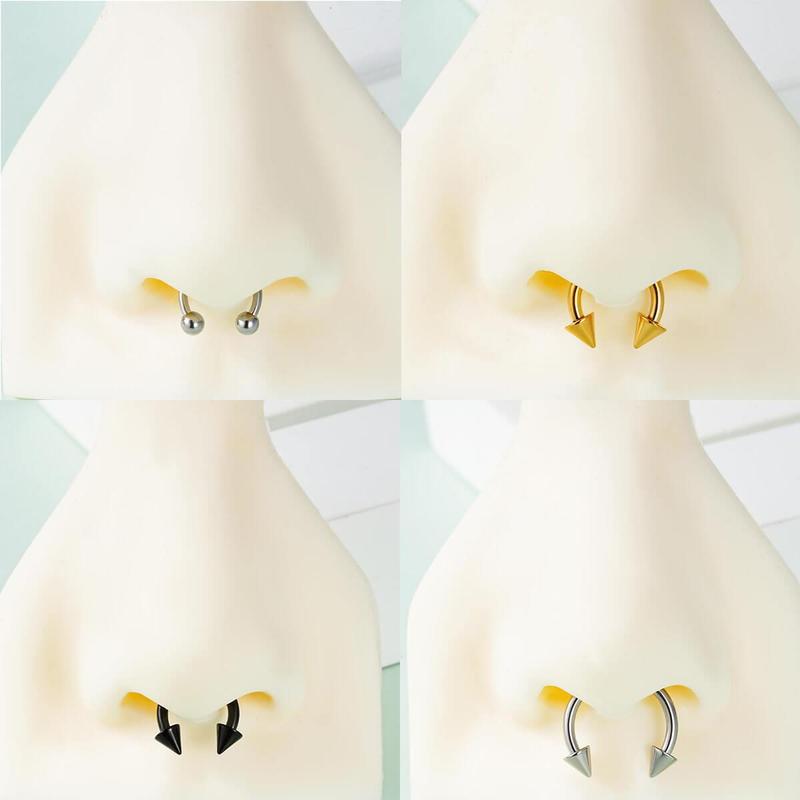 Oufer 8PCS Horseshoe Septum Nose Piercing Ring 316L Stainless Steel Silver Black Gold 8mm 10mm 12mm Hypoallergenic Classic Ball Closures Bold Spike Designs