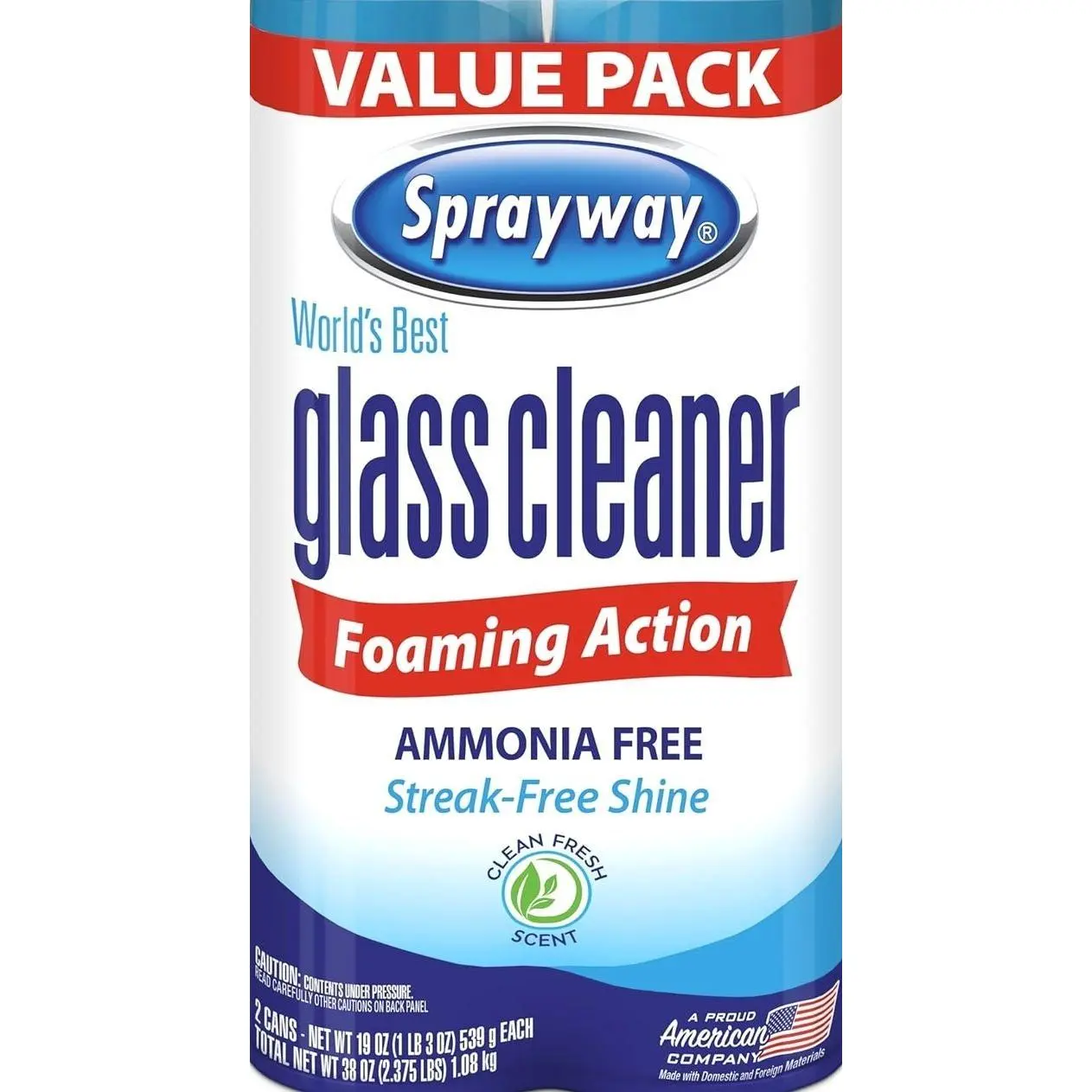 Sprayway Glass Cleaner Foaming Aerosol Spray, 19oz, Pack of 2 | Ammonia-Free, Streakless, Fast-Acting | Cleans & Polishes Glass Surfaces | Fresh Scent, Removes Fingerprints, Dust, Dirt, Smoke Film