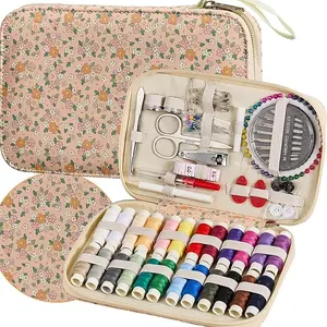 Sewing Project Kits Floral Pattern Sewing Kit with 130PCS Sewing Supplies Accessories,Printing Sewing Set with Zipper Sewing Supplies Case,for Travel Emergency, Home