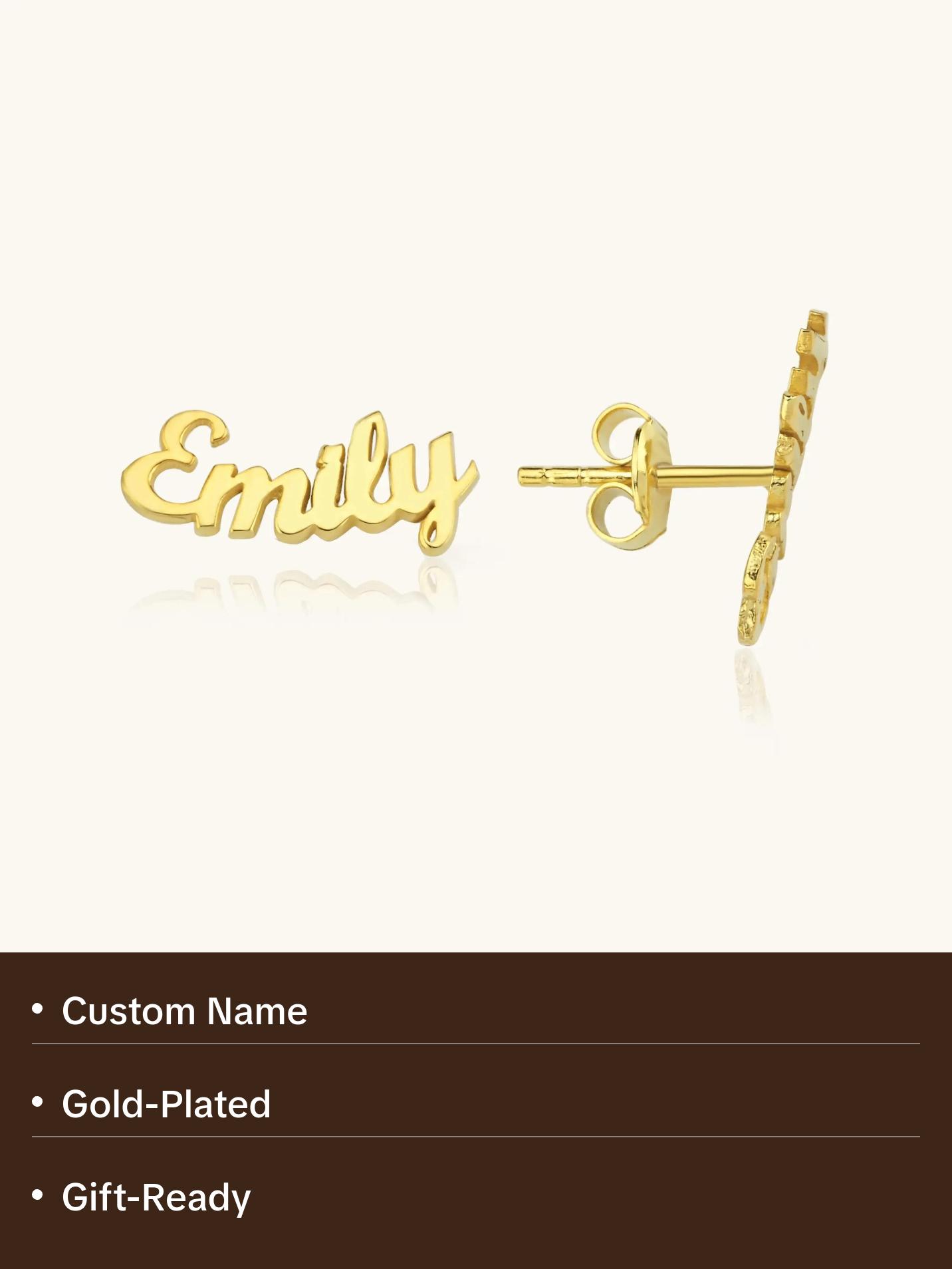 Custom Name Stud Earrings - 18K Gold-Plated Sterling Silver Personalized Earrings Custom Name Stud Earrings - 18K Gold-Plated Sterling Silver Personalized Earrings