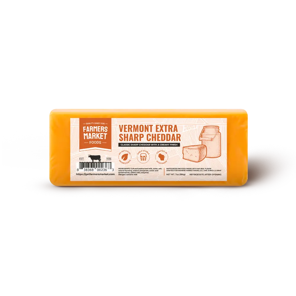 Farmers Market, Gluten Free, Keto, Paleo, Low Sodium, Zero Sugar, Wisconsin Cheese, 1-Pack, Vermont Extra Sharp Cheddar Cheese