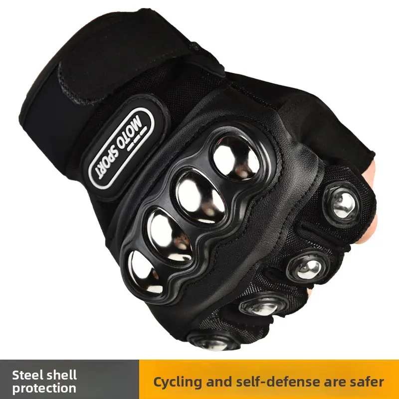 Tactical Half Finger Gloves for Men, Breathable Stainless Steel Hard Knuckle Gear for Outdoor Sports & Motorbike Riding, Breathable Gloves, Motorbike Gloves