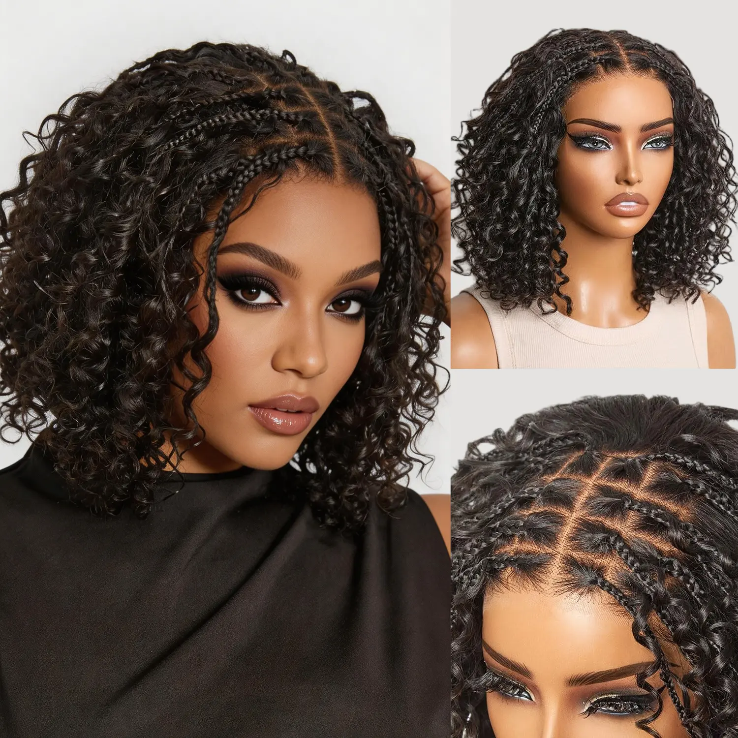 【 Boho Braids 】 Pre Braided Water Wave 180% Glueless 6x4.5 Closure Lace with Braided Top Human Hair Wig Pre-Cut Lace
