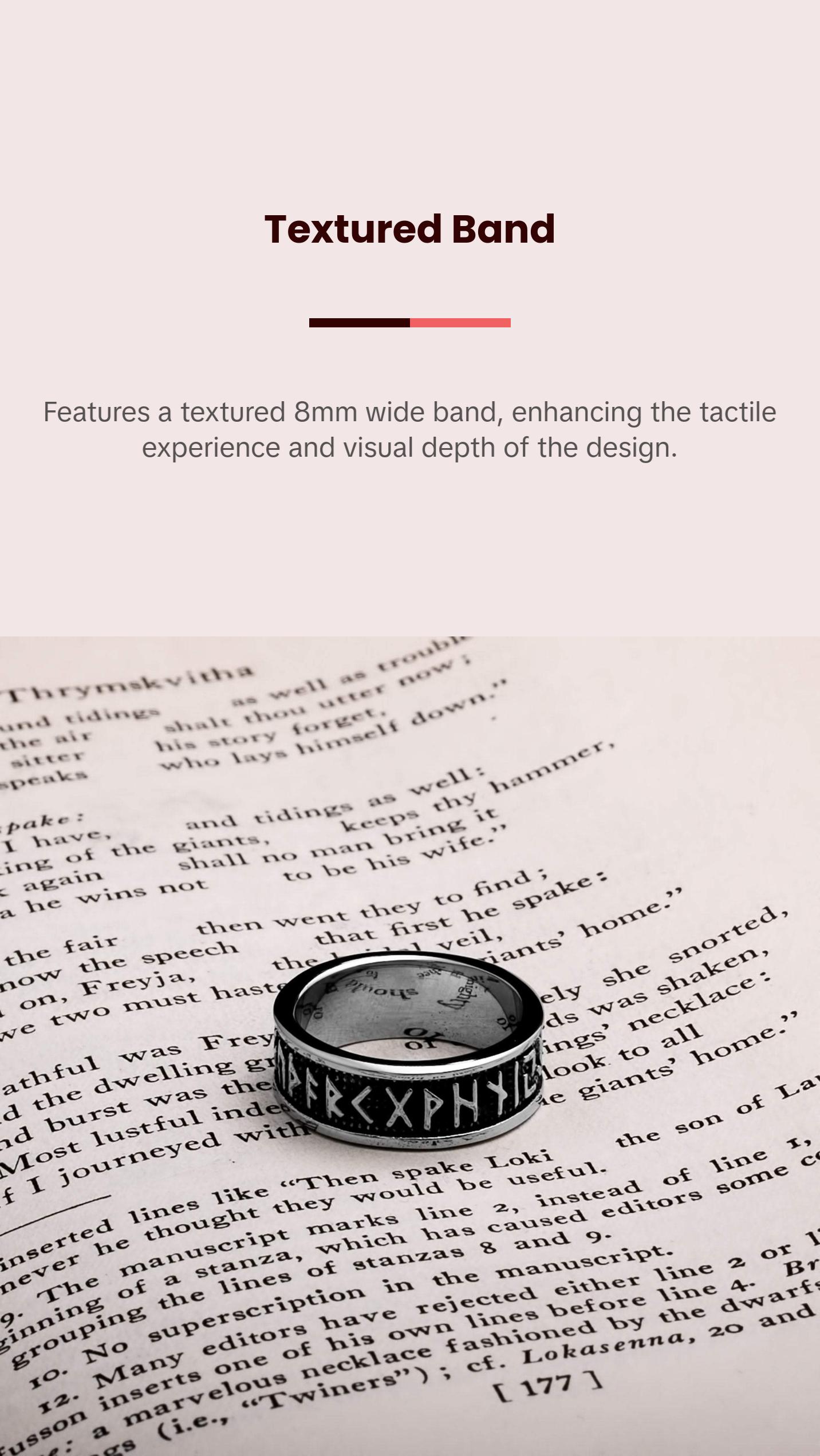 Viking Elder Futhark Rune Ring 8mm Band 316L Stainless Steel