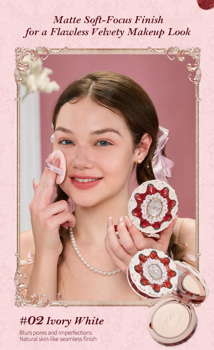 Flower Knows Strawberry Cupid Collection Pressed Powder, oli control, with powder puff, longlasting, non cakey, dealsforyoudays
