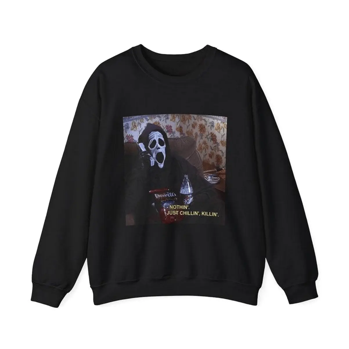 Women's "Nothin' Just Chillin' Killin' Ghostface" Graphic Hoodie - Lightweight Polyester-Cotton Fabric T-Shirt, Street Style Fit Garment for Casual Everyday Wear