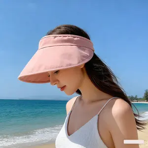 Soft cotton foldable sun-proof open-top hat breathable wide-brim hat face-covering casual versatile outdoor travel summer sun hat