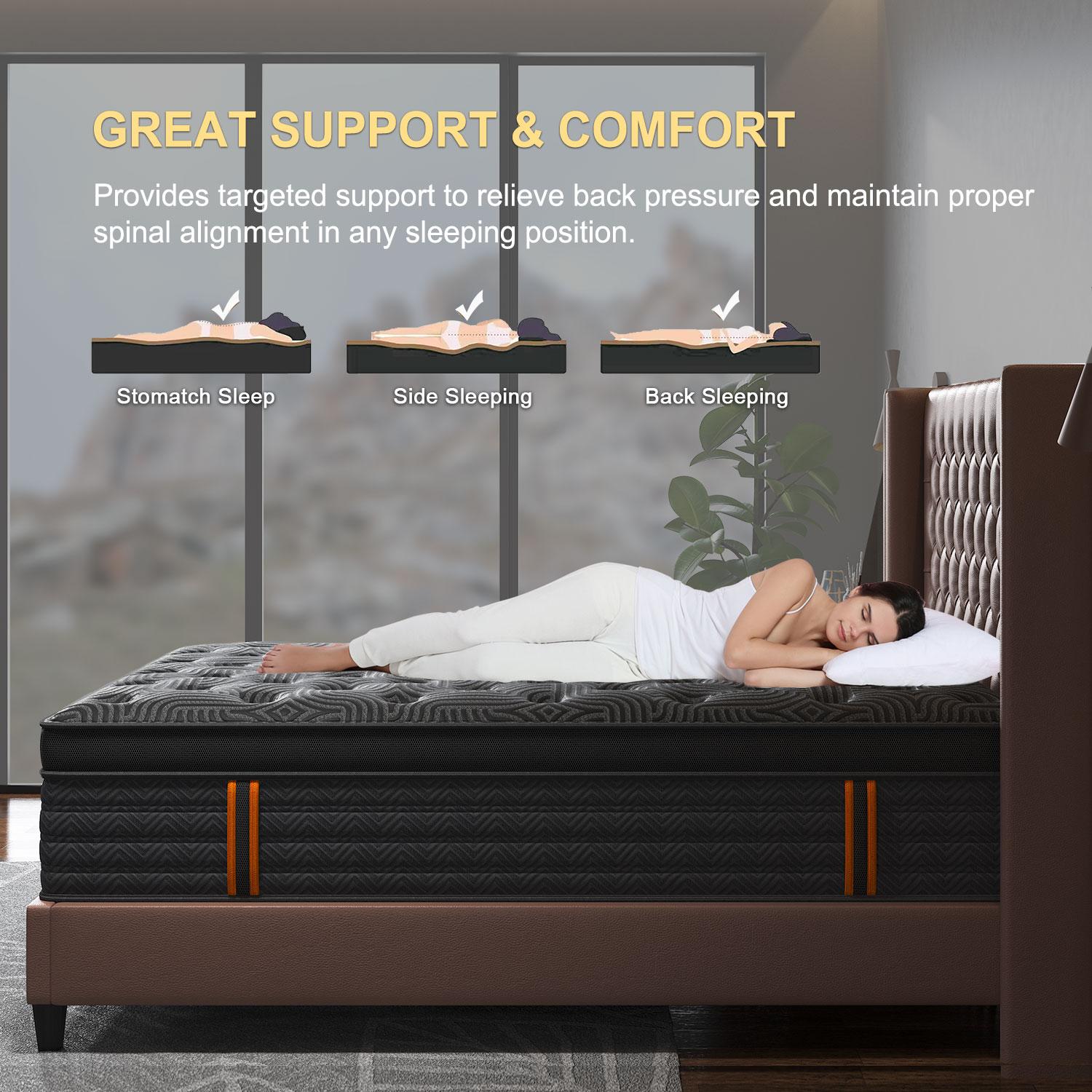 9"12"14" Twin Full Queen King Size Mattress in a Box Hybrid Spring Memory Foam, Medium Firm Ergonomic Mattress Back & Lumbar Support