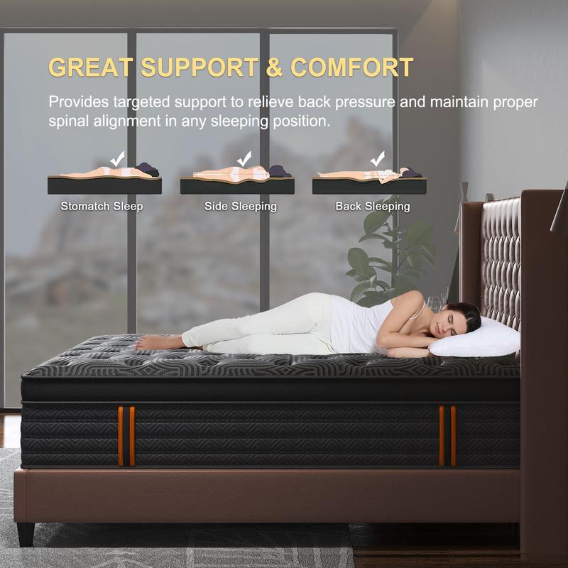 9"12"14" Twin Full Queen King Size Mattress in a Box Hybrid Spring Memory Foam, Medium Firm Ergonomic Mattress Back & Lumbar Support