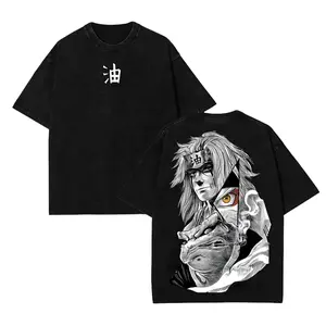 Jiraiya x Naruto Anime Double Printed Vintage Washed Tee Unisex Oversize Anime Manga Washed Heavyweight Cotton T-shirt Naruto Merch Jiraiya Fan 90s graphic