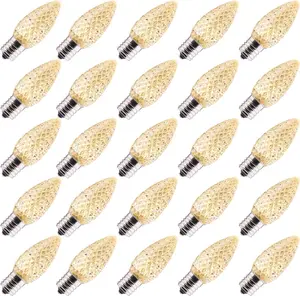 Brightown 25 Pack C9 LED Replacement Christmas Light Bulb E17 Intermediate Base Dimmable Warm White 2 Diode Shatterproof Commercial Grade Energy Saving Eco Friendly