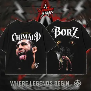 RingsideLegacy - Khamzat Chimaev "The Wolf Borz" UFC Champion Premium MMA Cotton T-Shirt 100% Cotton T-Shirt, Fight Night Outfit, MMA Fans Shirt, UFC Event Outfit, Gift For UFC Fans, Combat Sports Graphic Tee