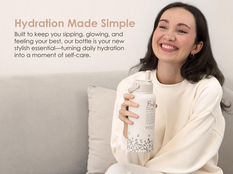 Sandjest 32oz Portable Water Bottle with Flip Straw & Handle, Insulated Leak Proof Drinkware, Protective Silicone Base, Valentine’s Day Gift