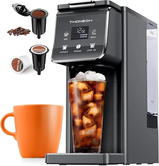Hot & Iced Coffee Maker for K-Cups & Ground Coffee, Single-Serve Brewer with Bold Setting, Reusable Filter, Travel Mug Friendly, Compact & Quick Brew, Black Household Appliances espresso machine coffee bar supplies,home essentials tiktokshopbacktoschool