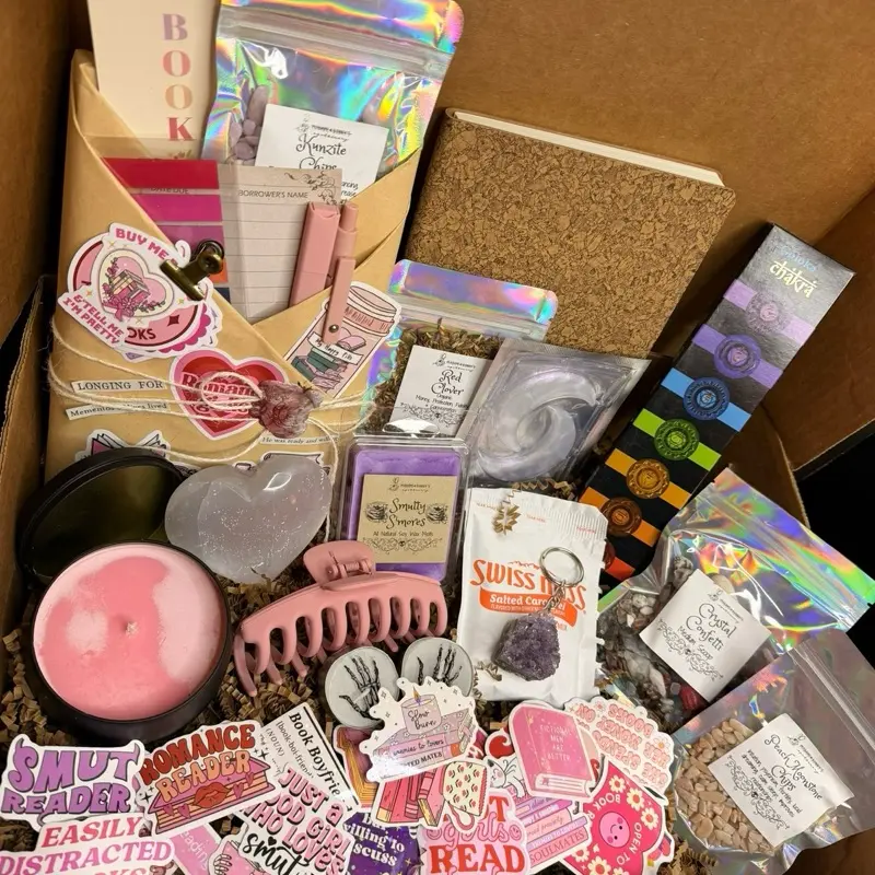 Blind Date With a Book Box  | Romance / Fantasy / Dark Romance / Thriller Reader Gift Set | Bookish Mystery Box | Crystals, Stickers, Self Care