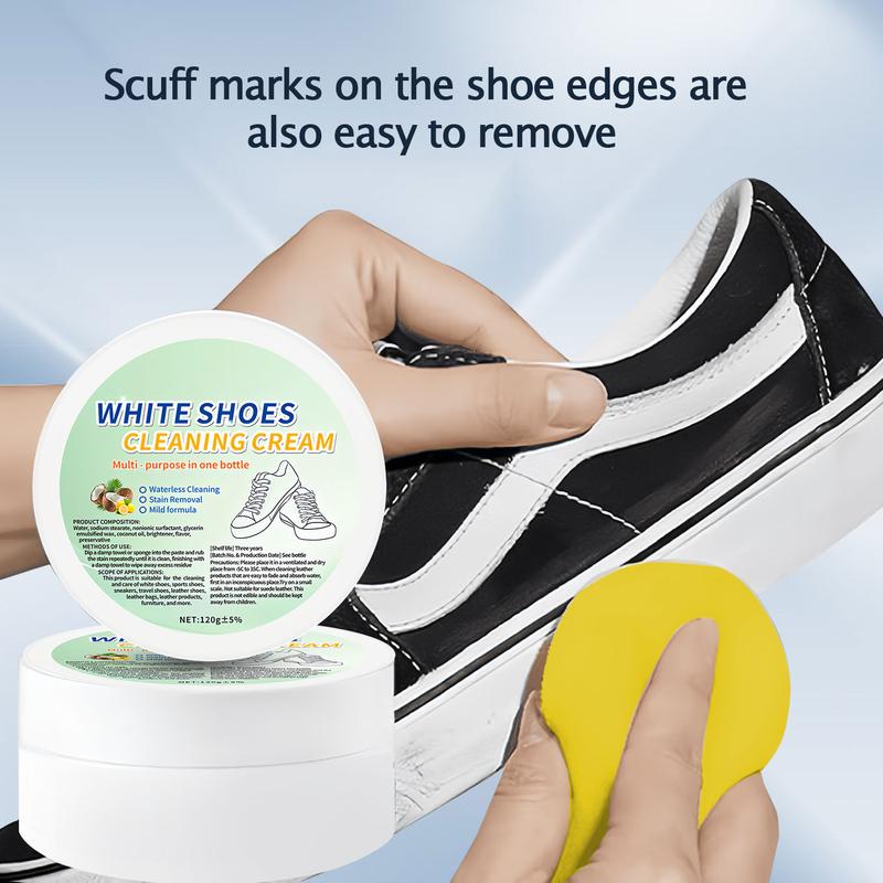 White Shoes Cleaning Cream Multi-Purpose Paste for Sneakers Leather Shoes Sofas Pool Grime Sink Bathroom Stains Powerful One-Brush Clean 1 Box Pack