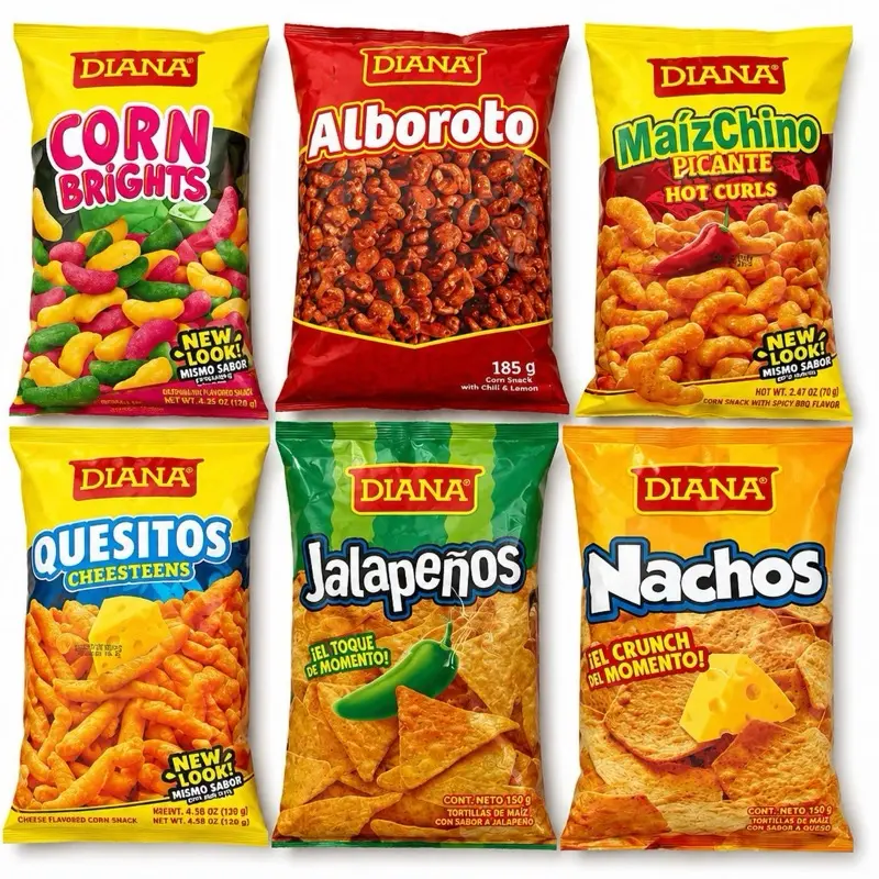 Diana Crunchy Crispy Chips Variety Pack - Assorted Spicy & Savory Flavor Snacks Including Original Churros, Corn Brights, Alboroto, Spicy Chinese Corn, Quesitos, Jalapeños, Nachos