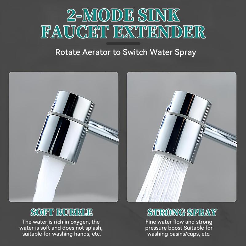 1440° Rotatable Faucet Aerator Extension, All-Angle Control, Dual Sprayer Mode Bathroom & Kitchen Faucet Attachment, Tap Head Replacement for Smart Face Washing, 2 Modes Spray