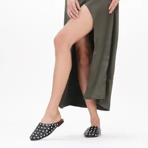 Sparkly Rhinestone Mule Flats for Women - Chic Comfortable Easy Slip-On Shoes with All-Over Rhinestone Detailing & Comfortable Flat Sole - Footwear