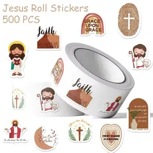 500 PCS Christ Comic Sticker Roll – Waterproof Christian Stickers with Faith Quotes –  Easy Peel & Stick Design - Cute Mini Stickers for Bible Journals, Notebooks, Scrapbooking, Gift, Laptop & Phone Decoration