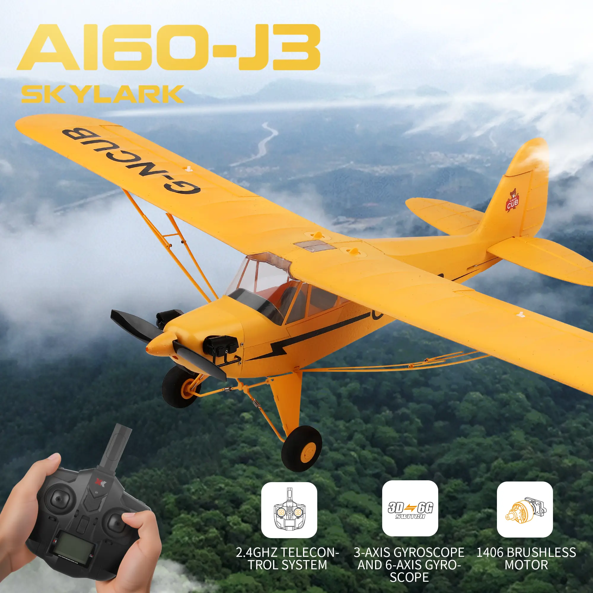 1406 Brushless Motor Remote Control Aircraft, RC Airplane with 3D/6G Gyro Stabilization, 12-Min Flight Time, Anti-Loss, Auto Return, Remote Included, Outdoor Beginner-Friendly RC Toy for 12+ Unisex Users with Realistic Detachable Wings, Includes Remote