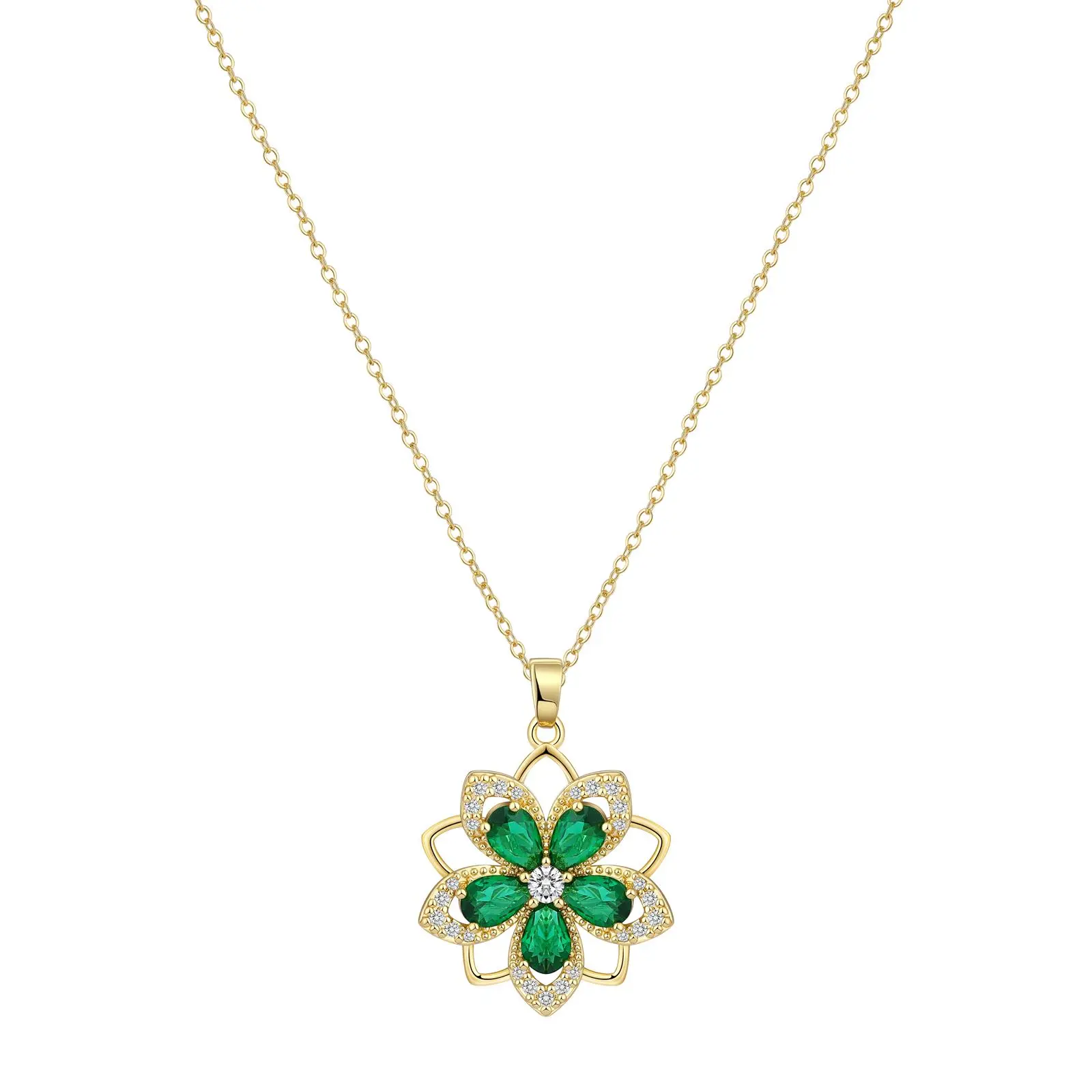 ActivePulse Birthstone Flower Necklace for Women, 14K Gold Plated Crystal Blossom Pendant, Rotatable Fidget Spinner Necklace, Dainty Adjustable Choker Jewelry, Anxiety Relief Decompression Gift for Her