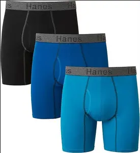 Hanes Men's Underwear Boxer Briefs or Long-Leg Boxer Briefs Pack, 3 Pack, No-Ride-Up, Stretch-Cotton Men Clothing, Blue/Black, Size S