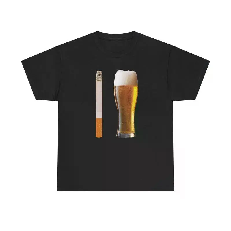 Men's Beer and Cig Graphic Short-Sleeve T-Shirt - Premium Menswear Top, Soft Smooth Twill Fabric, Classic Fit, Elastic Ribbed Neckline, Seamless Arms, Strap-Compatible Knit, Double-Stitching, Machine Washable, Shape-Retentive, Golf Birthday Gift