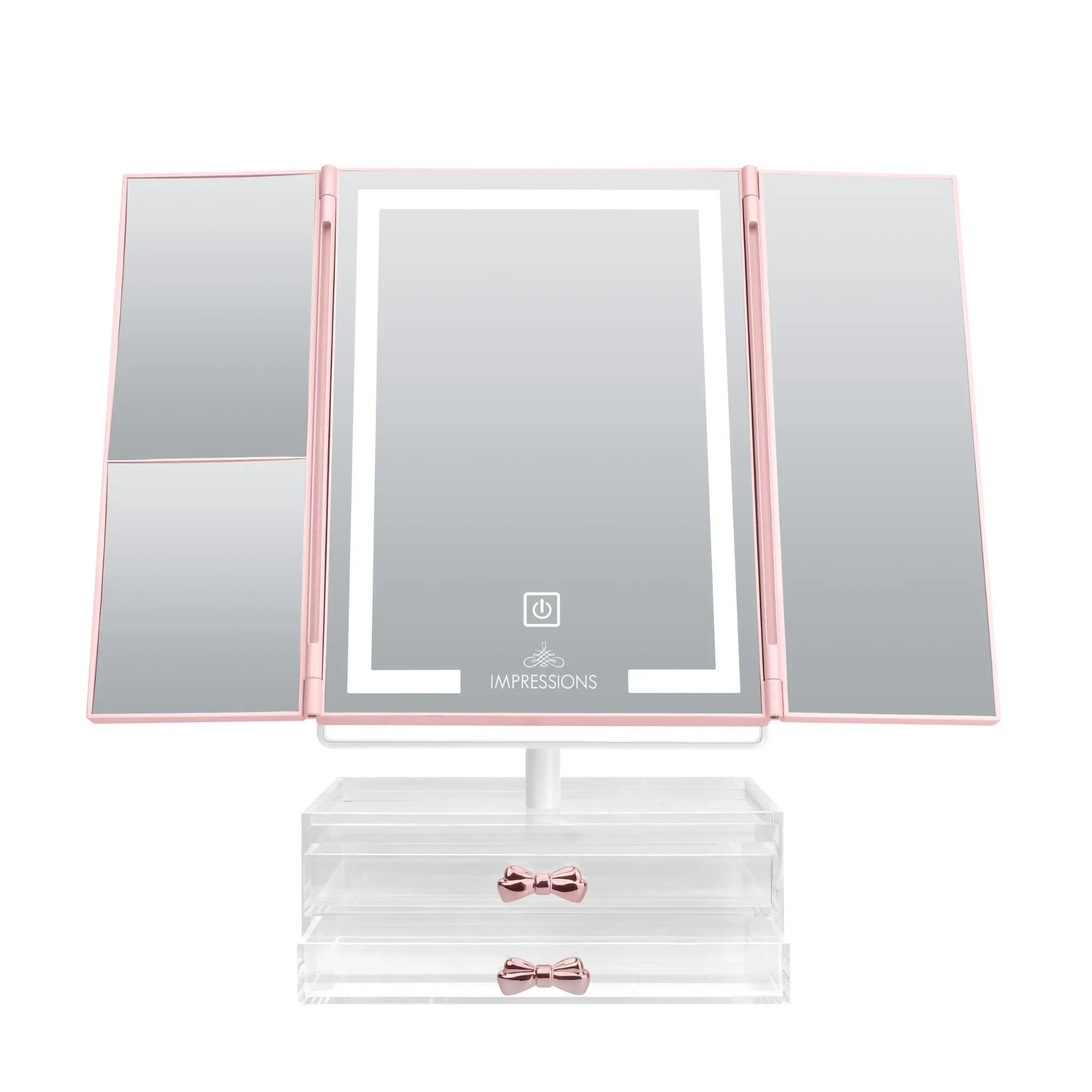 Rechargeable LED Vanity Mirror with Tri-Tone Lighting, 5x/7x Magnification, Dimmable Touch Control and Acrylic Organiser Drawers, Led Lighted Mirror, Mirror And Lights