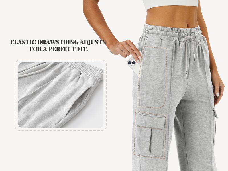 FireSwan Women’s Cargo Sweatpants Fleece Lined Wide Leg Pants Drawstring High Waisted Baggy Lounge Pants with Pockets