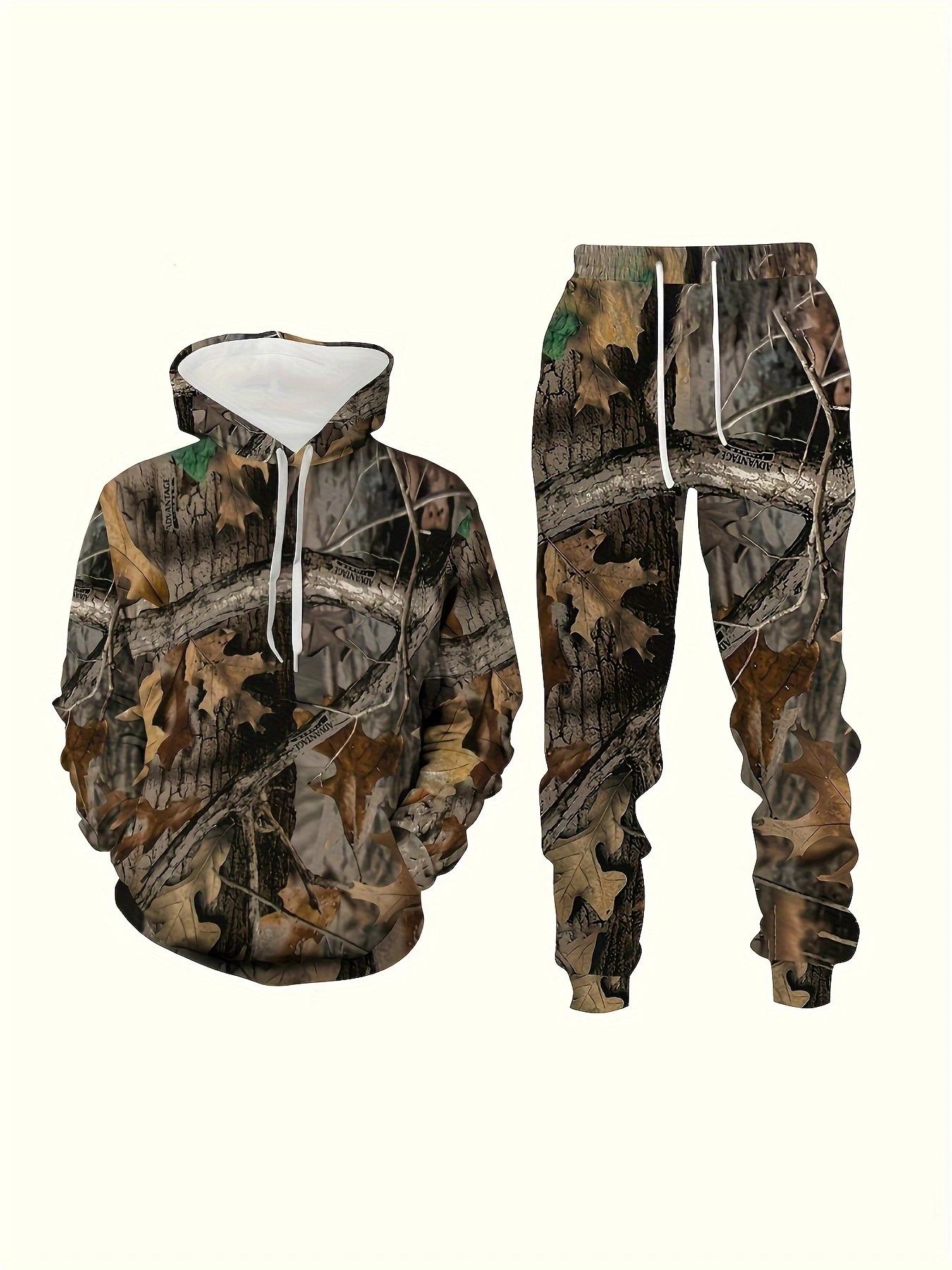 Men's Outdoor Camouflage Hoodie Set Trendy Street Sports Two-Piece Personalized Leaf Print Casual Jogger Set