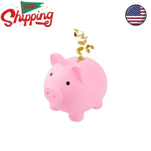 Large Piggy Banks, Cute Plastic Pig Money Box (Pink)