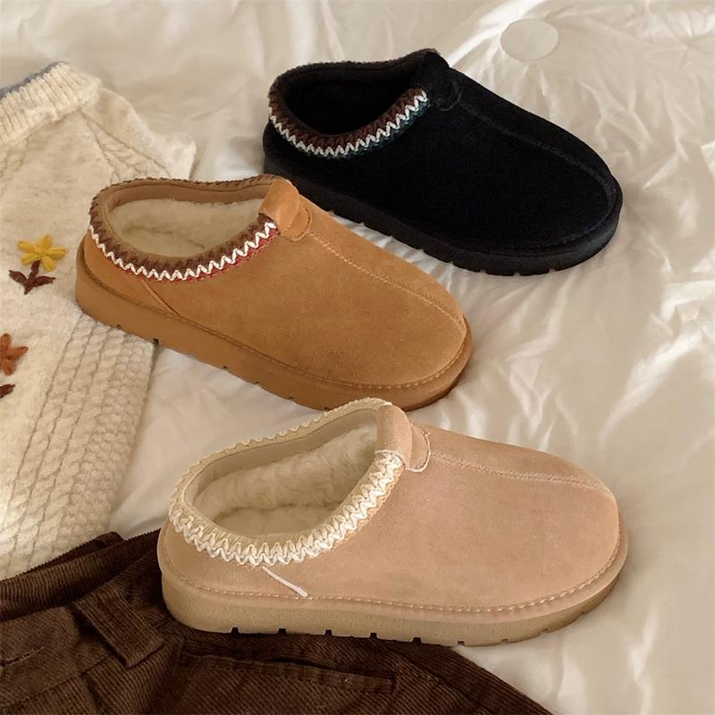 Fuzzy Platform Slip-on Slippers Women Men Suede Leather Ankle Boots for Indoor Outdoor Fall Winter Comfy House Shoes