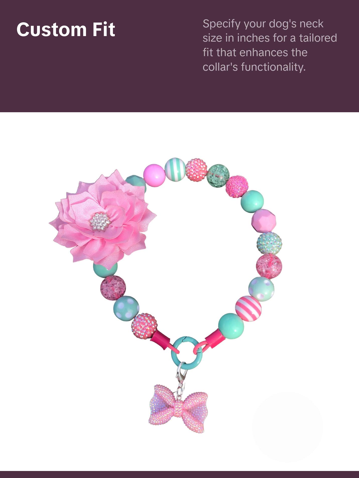 Pink & Mint Beaded Dog Collar | Custom Pearl Dog Collars  | Durable Dog Necklace | Luxury Dog Jewelry |